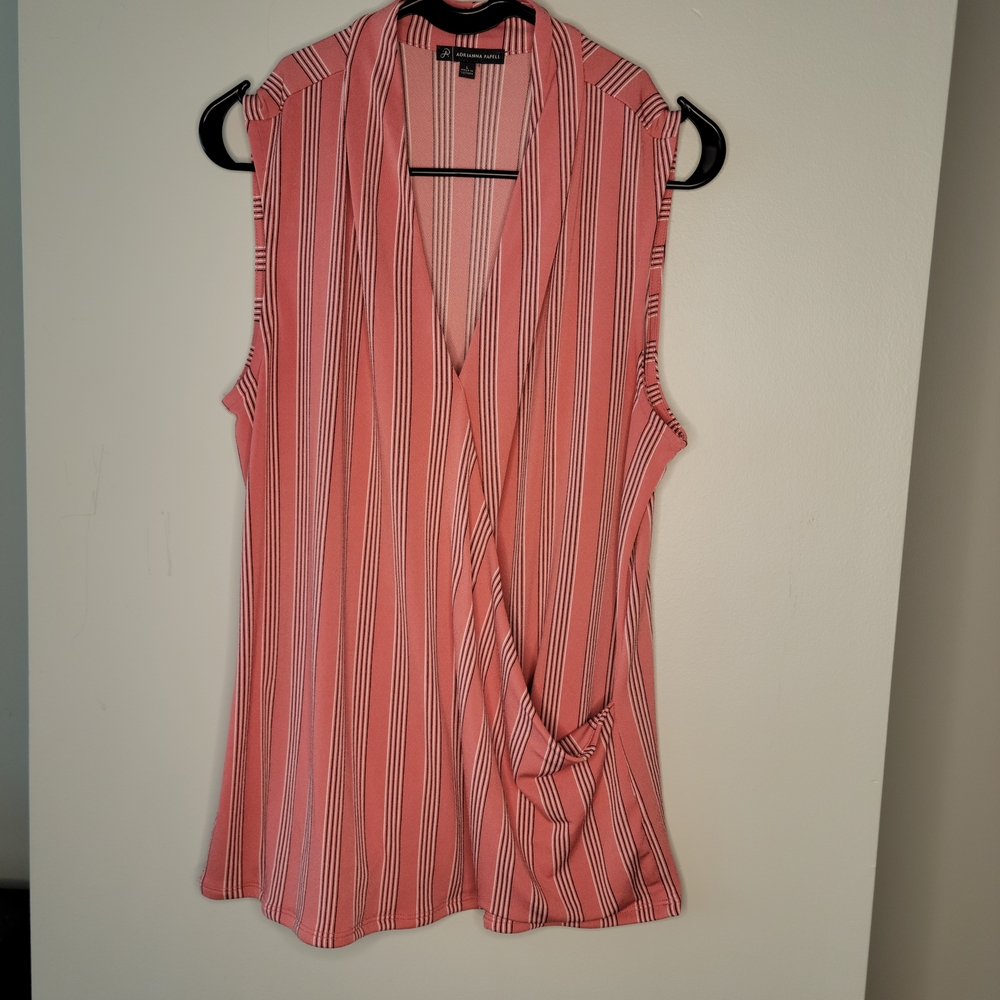 Adrianna Papell Coral Black Striped Wrap Tank Top Women’s L Sleeveless V-Neck